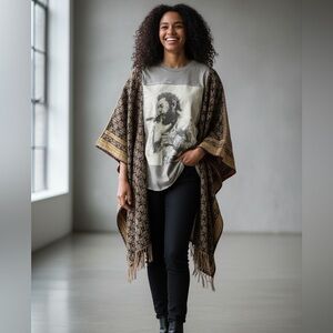 POST MALONE  BAND T Poncho Kantha Handmade One Of a Kind Upcycled Boho